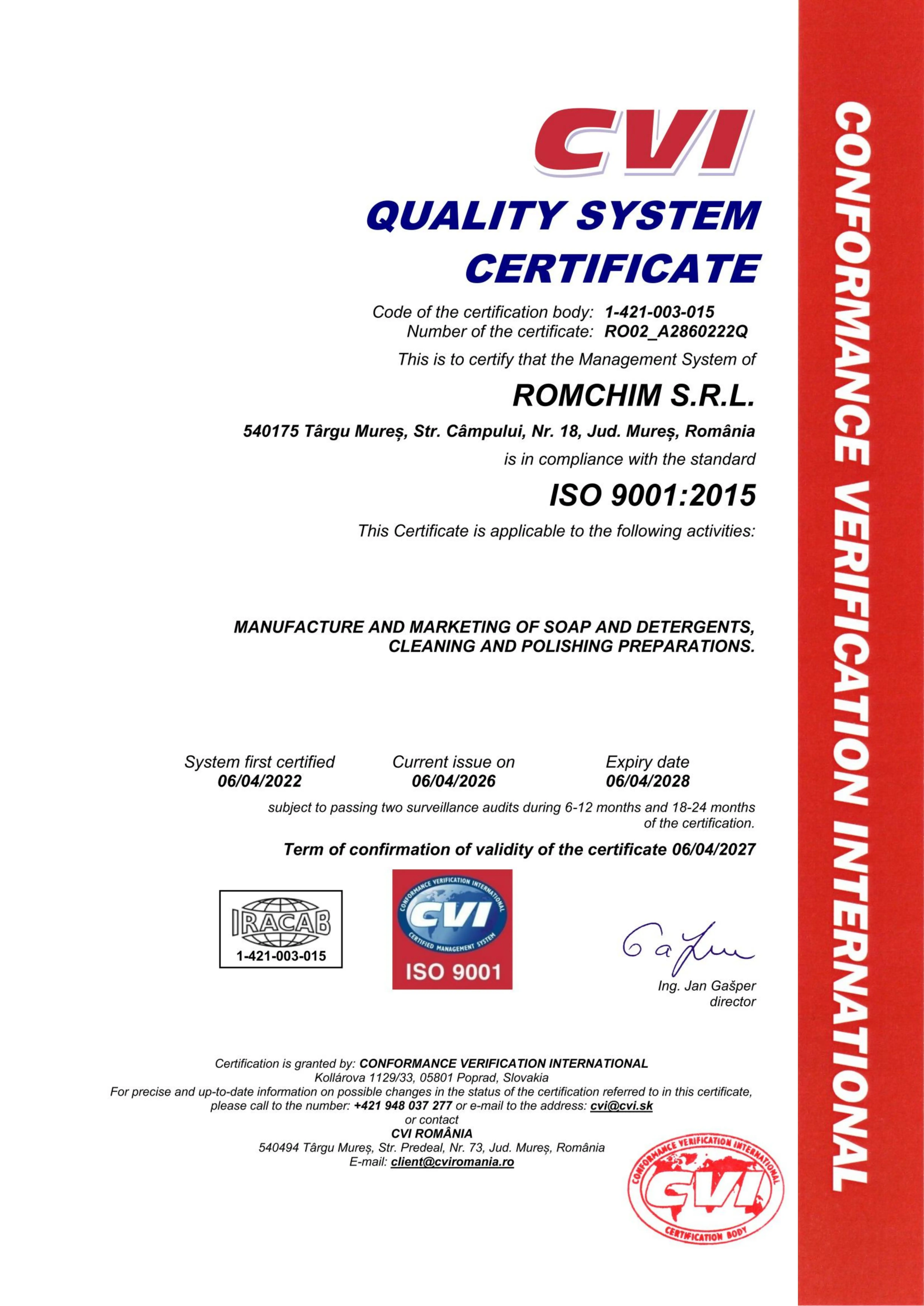 Certificat ISO 9001 EN